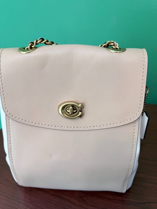 Coach Parker Colorblock Leather Backpack Style 67324 Chalk/Ivory Brass Authentic main image 6